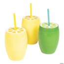 Lemon Plastic Cups with Lid & Straw