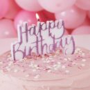 Pink Glitter Happy Birthday Candle