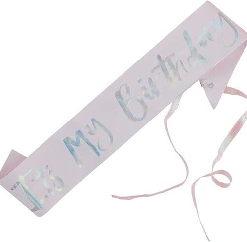 It's My Birthday Sash Pink and Iridescent