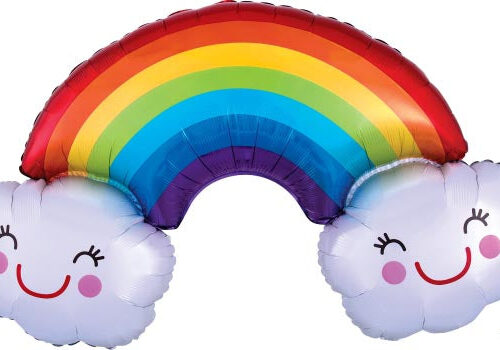 Rainbow With Clouds Supershape Foil Balloon
