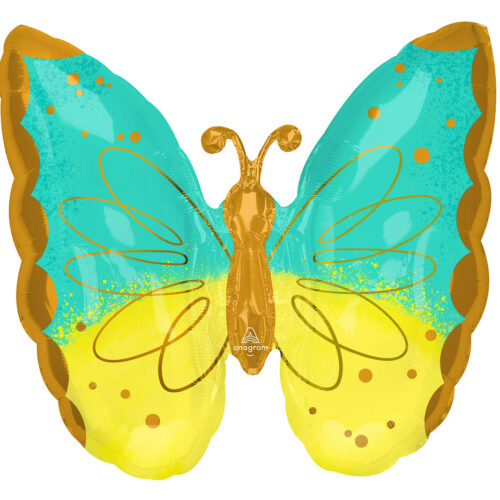 Teal & Yellow Butterfly Supershape Foil Balloon