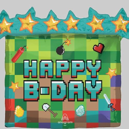 Pixel Party Happy Birthday Supershape Foil Balloon