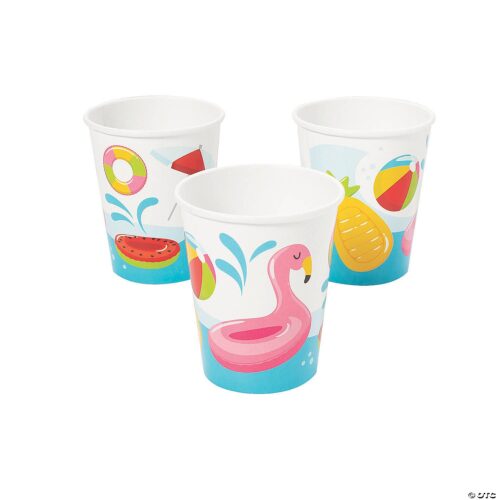 Pool Party Beach Inflatables & Umbrella Paper Cups Pack of 8