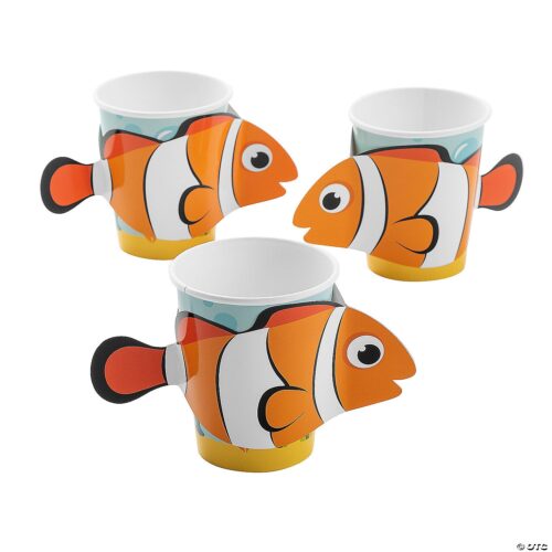 Under the Sea Disposable Paper Cups with Clownfish Sleeves Pack of 8