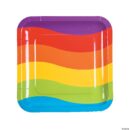 Rainbow Party Color Stripes Square Paper Dinner Plates Pack of 8