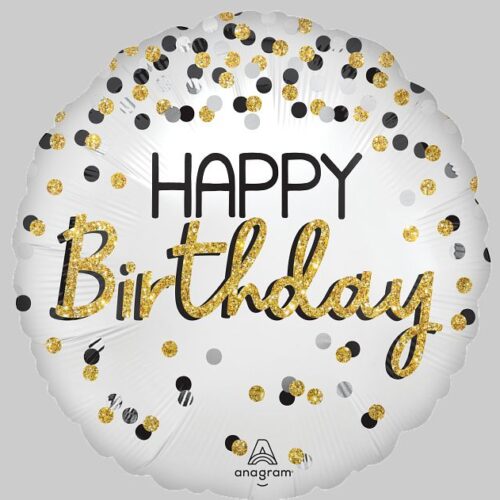 Silver and Black Dot HBD 45cm Foil Balloon