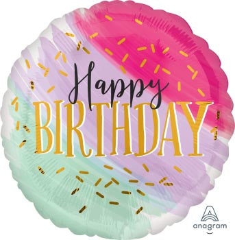 Water Colour HBD 45cm Foil Balloon